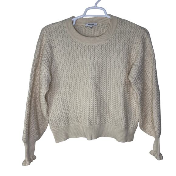 Madewell Sweaters - Madewell Ardmore Sweater Women's Medium Wool Blend Knit Ruffle Cuff Cream Ivory